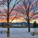 Conway Scenic Railroad. North Conway Village. Spectacular Winter Sunset